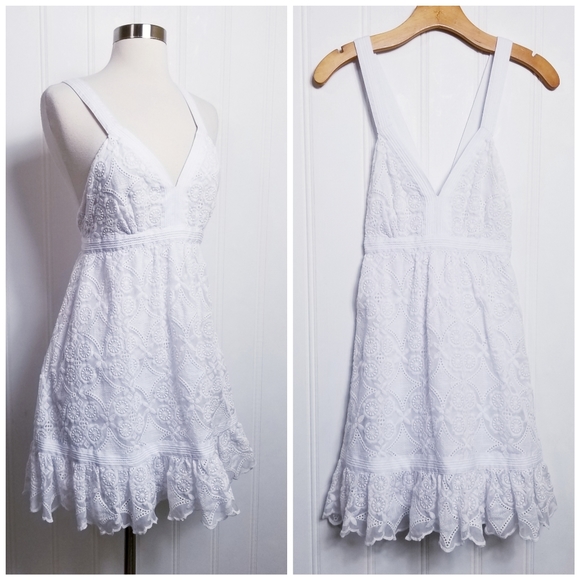 bebe Dresses & Skirts - Bebe White Backless Lace Dress Criss Cross Straps